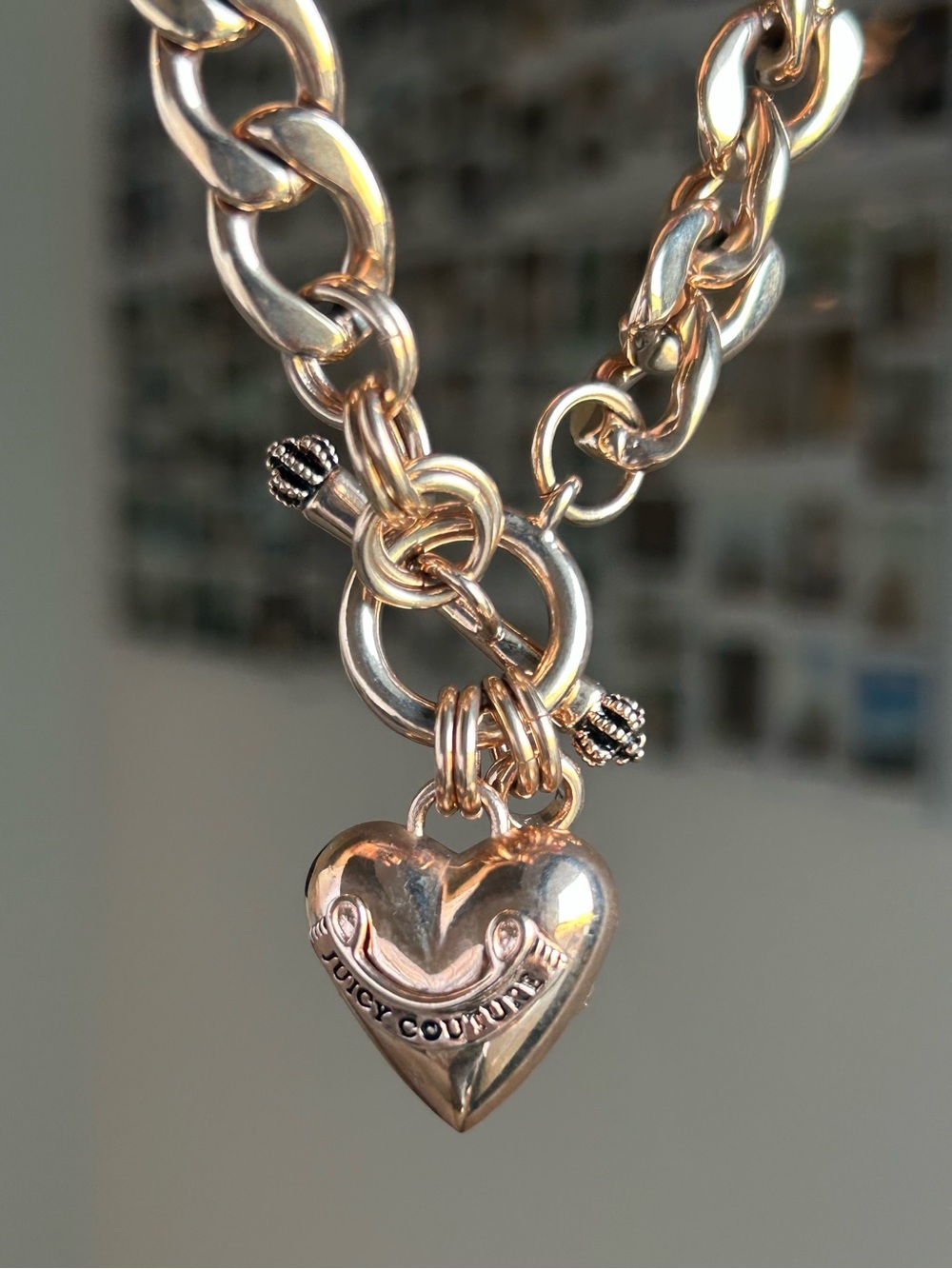 💕Y2K Juicy Couture chunky pink gold tone vintage necklace